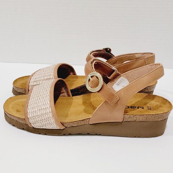 Naot Cecile Sandals Women's 39 Size 8 8.5 Latte Brown Leather Sand Raffia Wedges - Picture 6 of 12